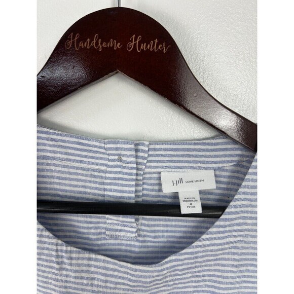J Jill Love Linen Stripe Sleeveless Button Organic Tank Dress MP Petite 1102R4 - Picture 10 of 12